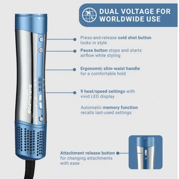 BaBylissPRO Nano Titanium StyleSwitch Ionic Multi-Styler/Hairdryer w/Travel Case - Picture 7 of 8